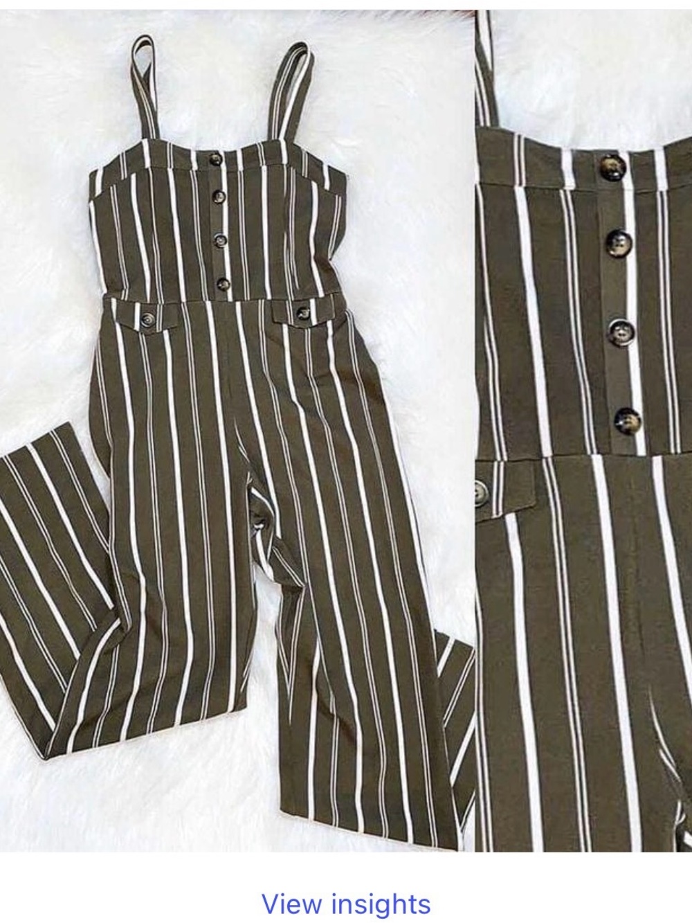 Derek Heart Olive and White Striped Wide-Leg Jumpsuit